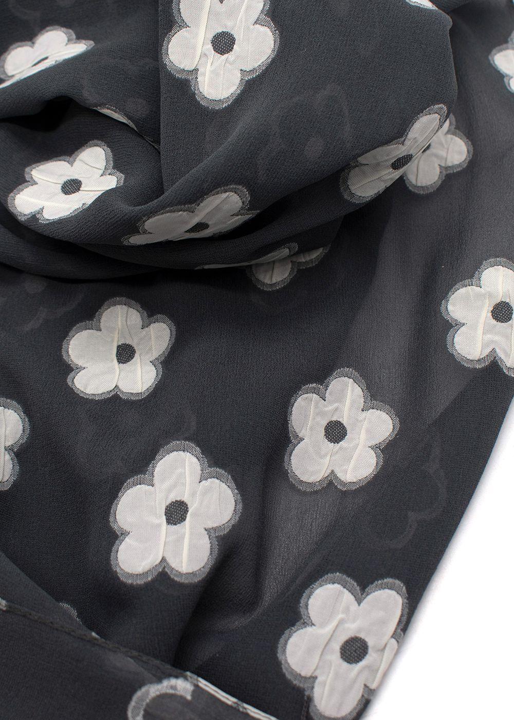 Giorgio Armani Grey Floral Print Silk- Blend Shawl