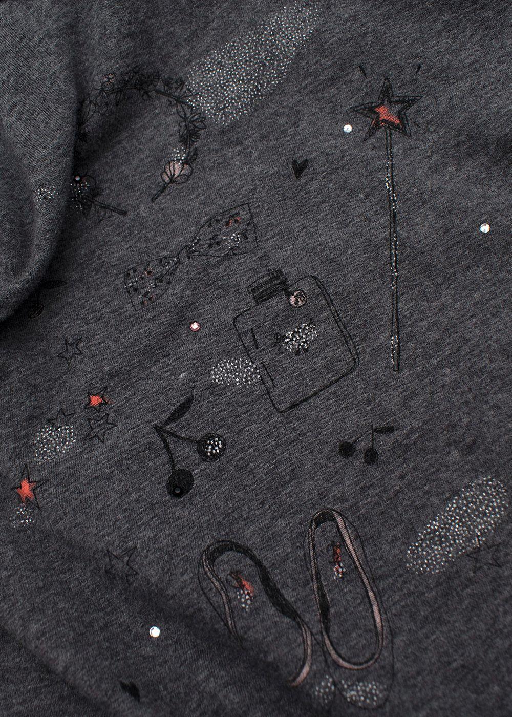 Grey Graphic Printed Long Sleeved Cotton T-Shirt