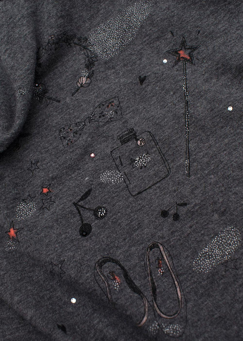 Grey Graphic Printed Long Sleeved Cotton T-Shirt