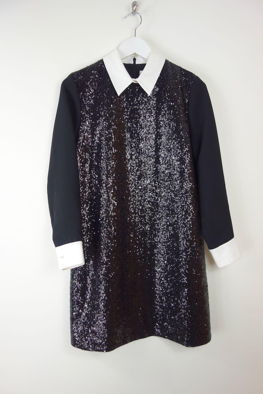 Black Sequin Contrast Collar Mini Dress