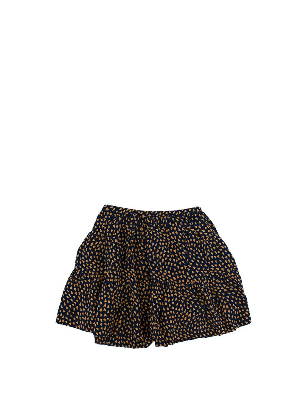 Mustard Heart Print Crepe Skater Skirt