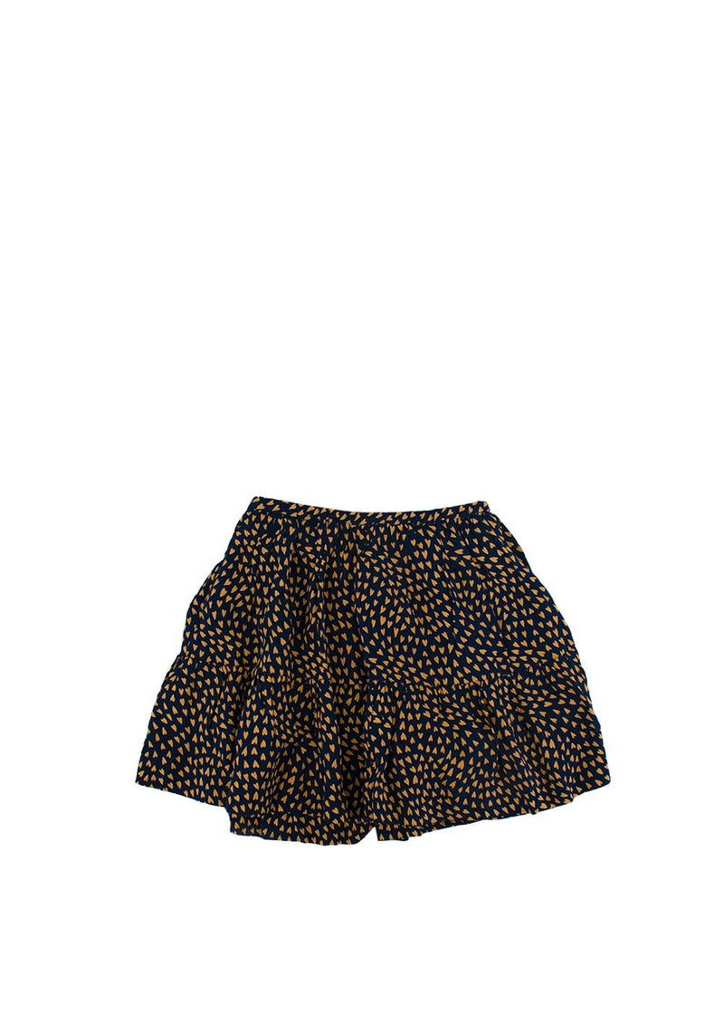 Mustard Heart Print Crepe Skater Skirt