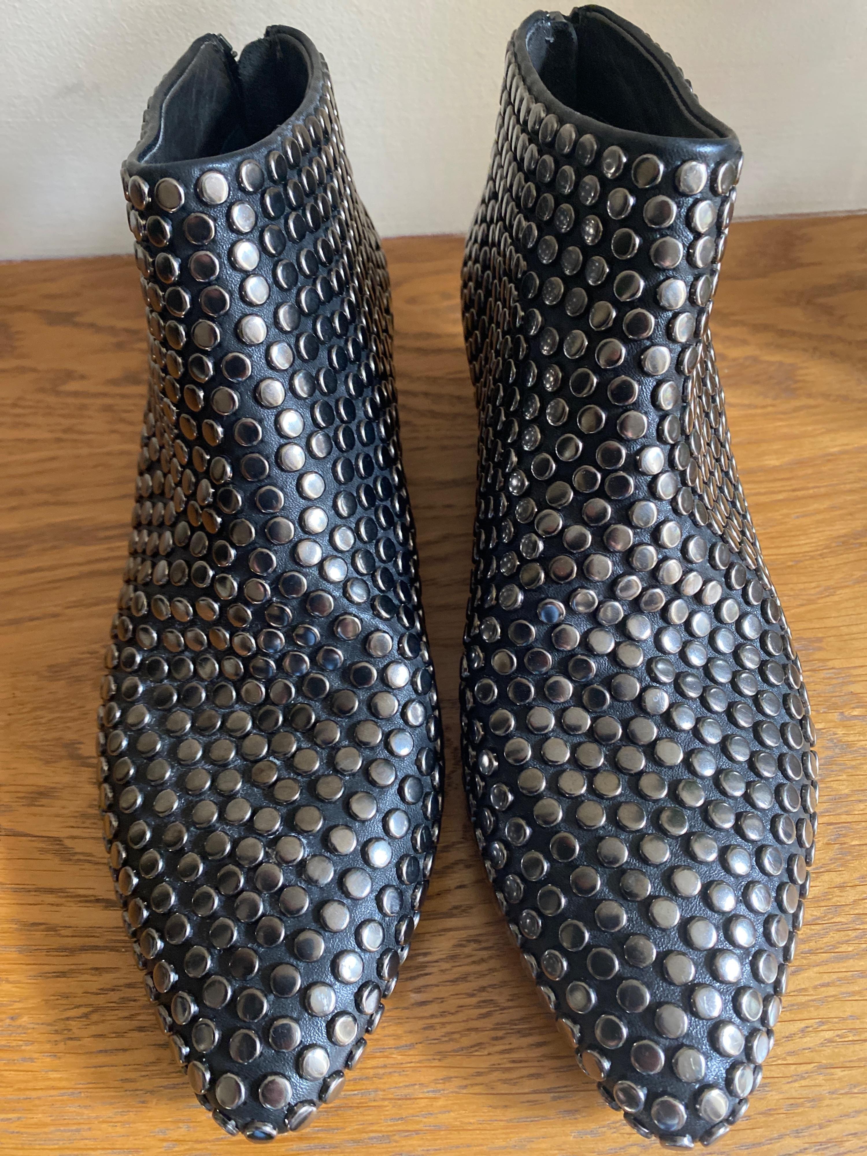 Black Leather Studded Pointed Toe Boots
