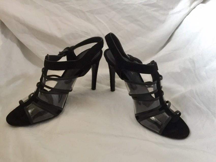 Bottega Veneta black leather transparent heeled sandals