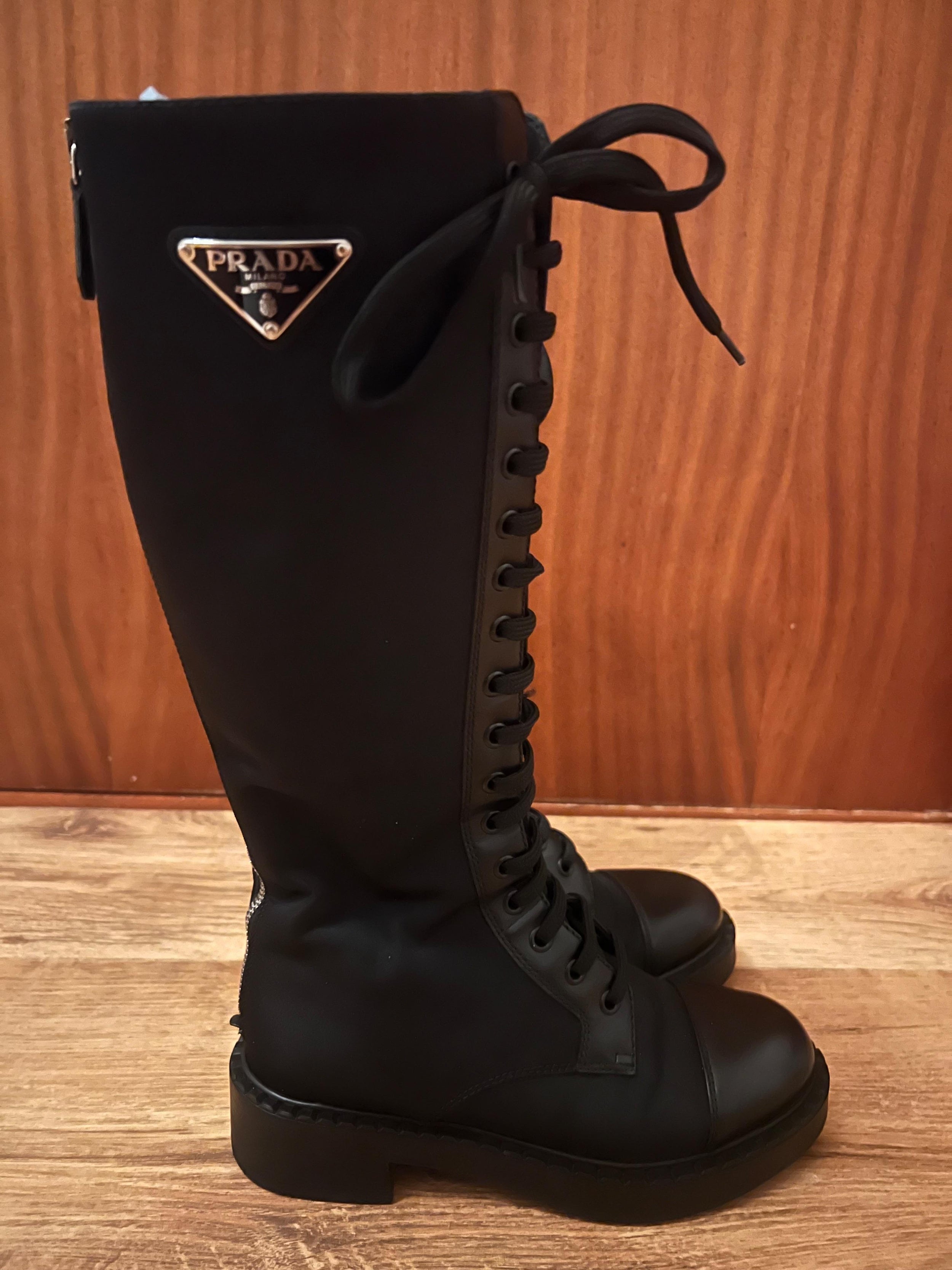 Prada Black Knee High Combat Boots