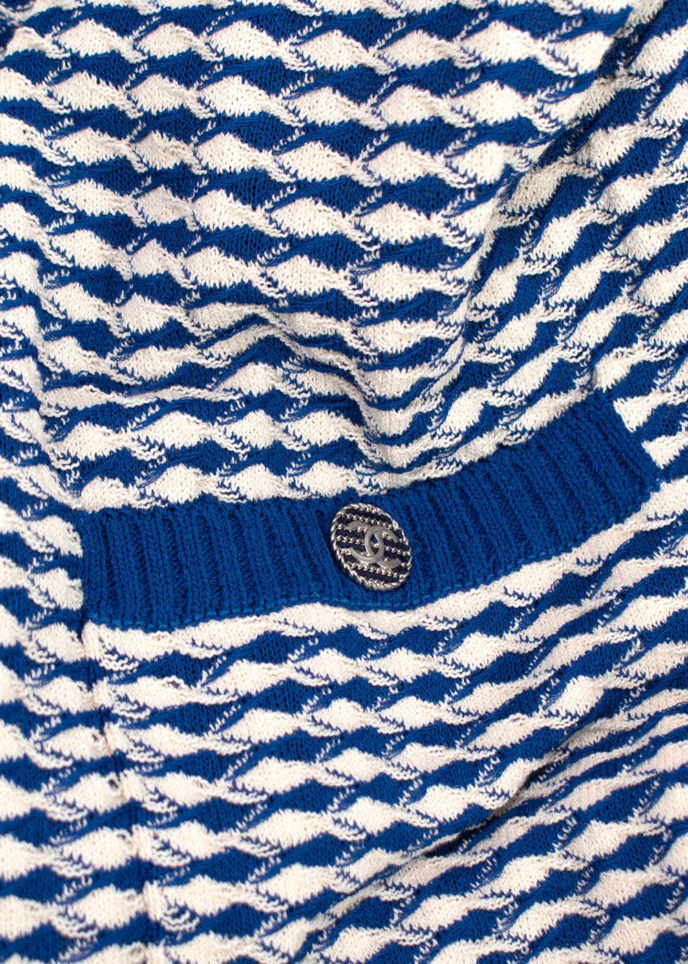 Chanel Blue and White Cotton Blend Tweed Open Cardigan
