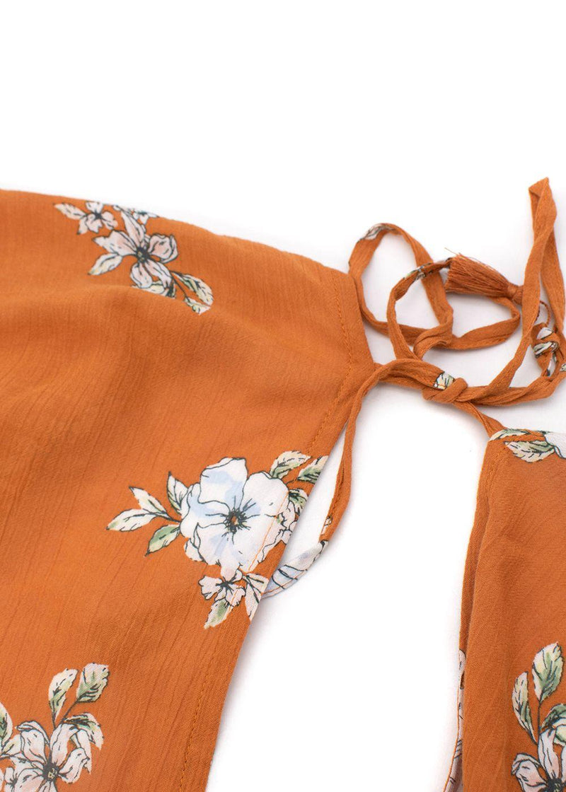 orange floral wrap dress