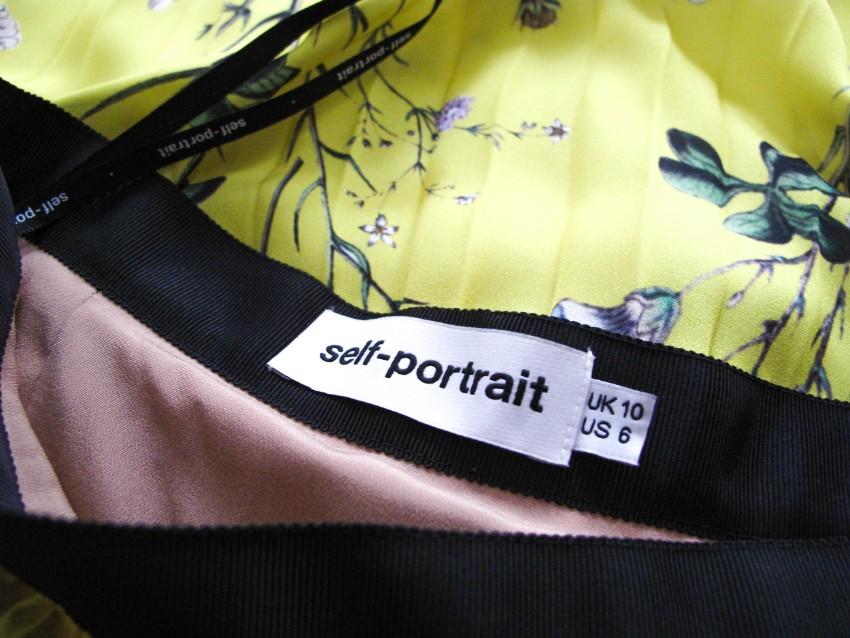 Self Portrait Yellow Asymmetric Pleated Floral Skirt
