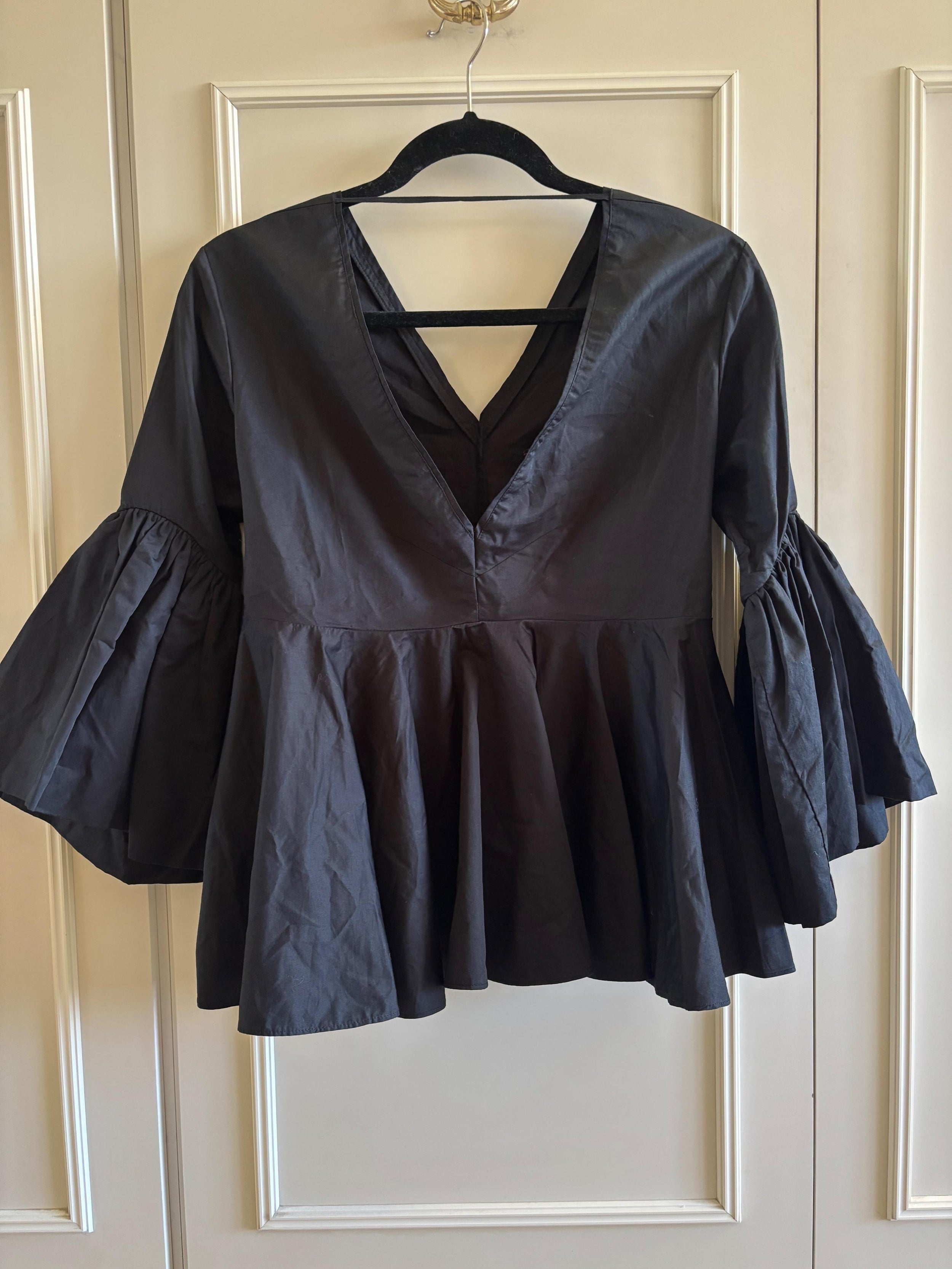 Black Cotton Peplum Top