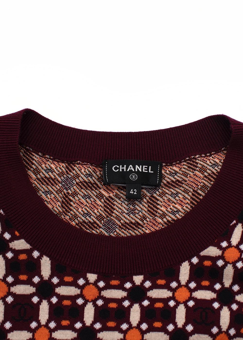 Chanel Burgundy/Orange Floral CC Jumper