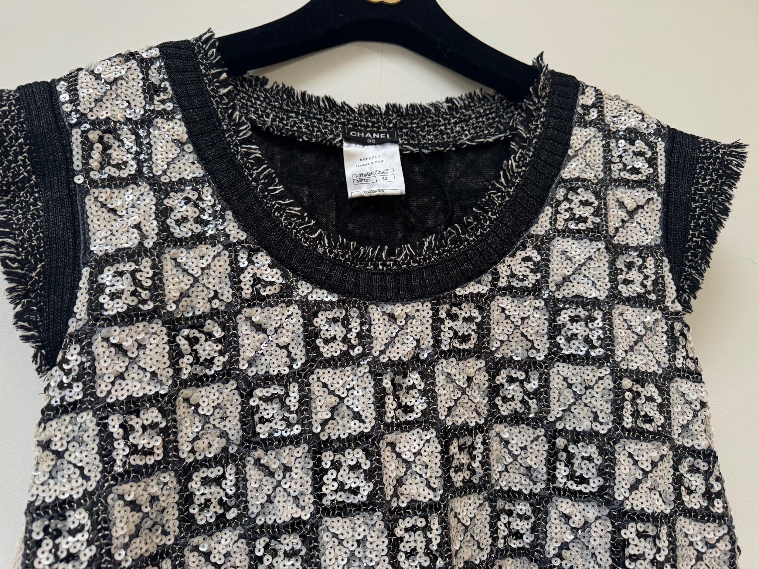 Chanel Black and White Sequin Embellished Dress