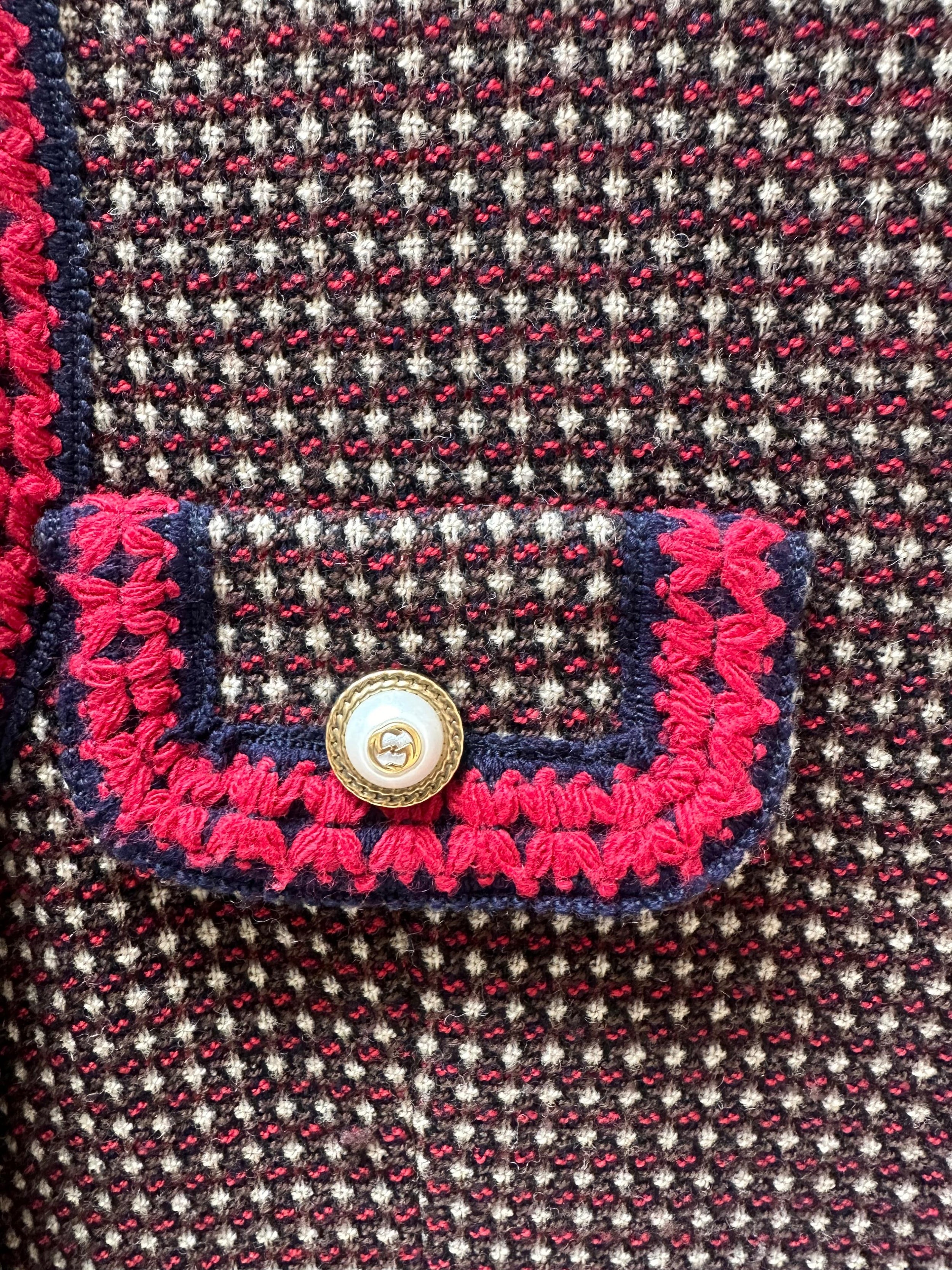 Gucci Red Tiger Embroidered Jacket with Faux Pearl Button Detail