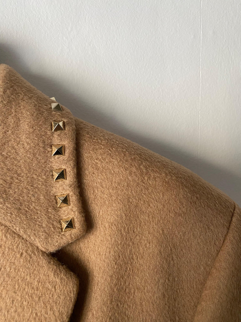 Camel Wood Rockstud Detail Coat