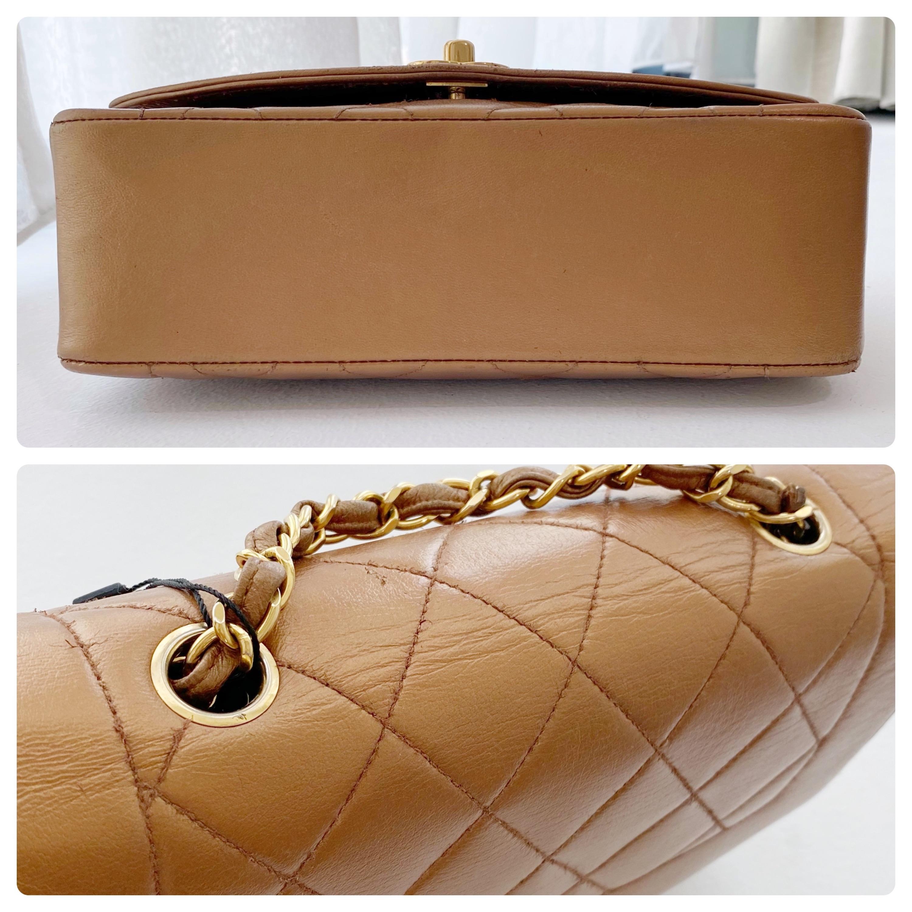 Vintage camel leather quilted small Diana flap bag