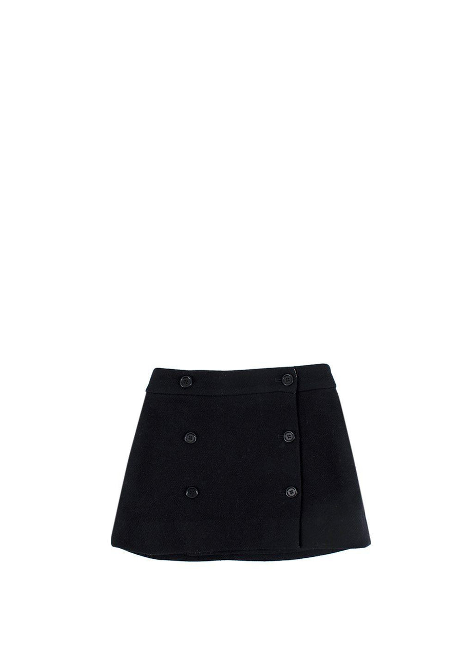 Black Wool-Blend Button Skirt