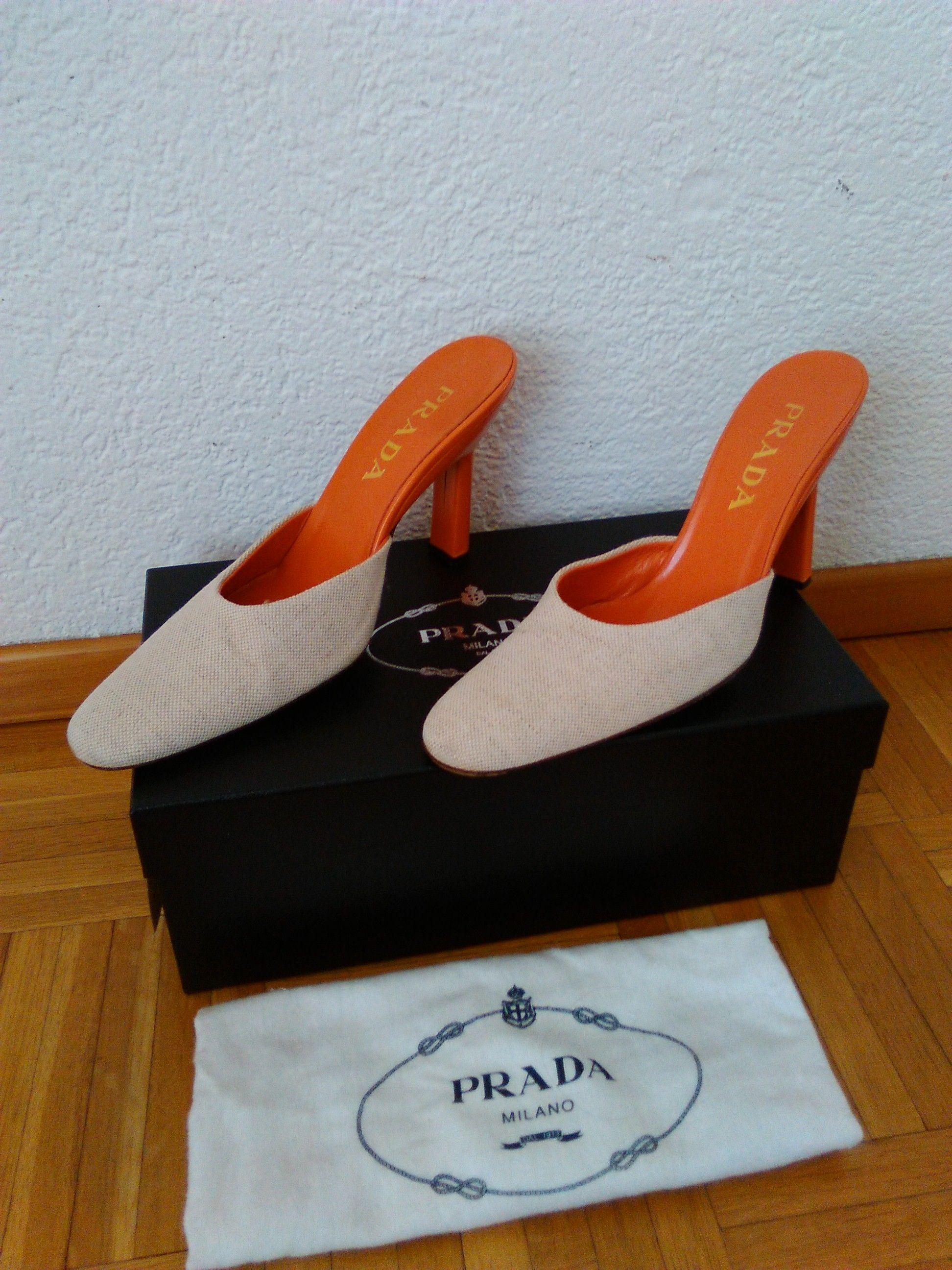 Prada Sabot linen and leather mules