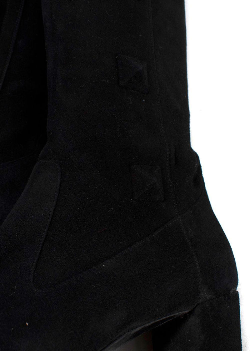 Valentino Black Suede Rockstud OTK Boots