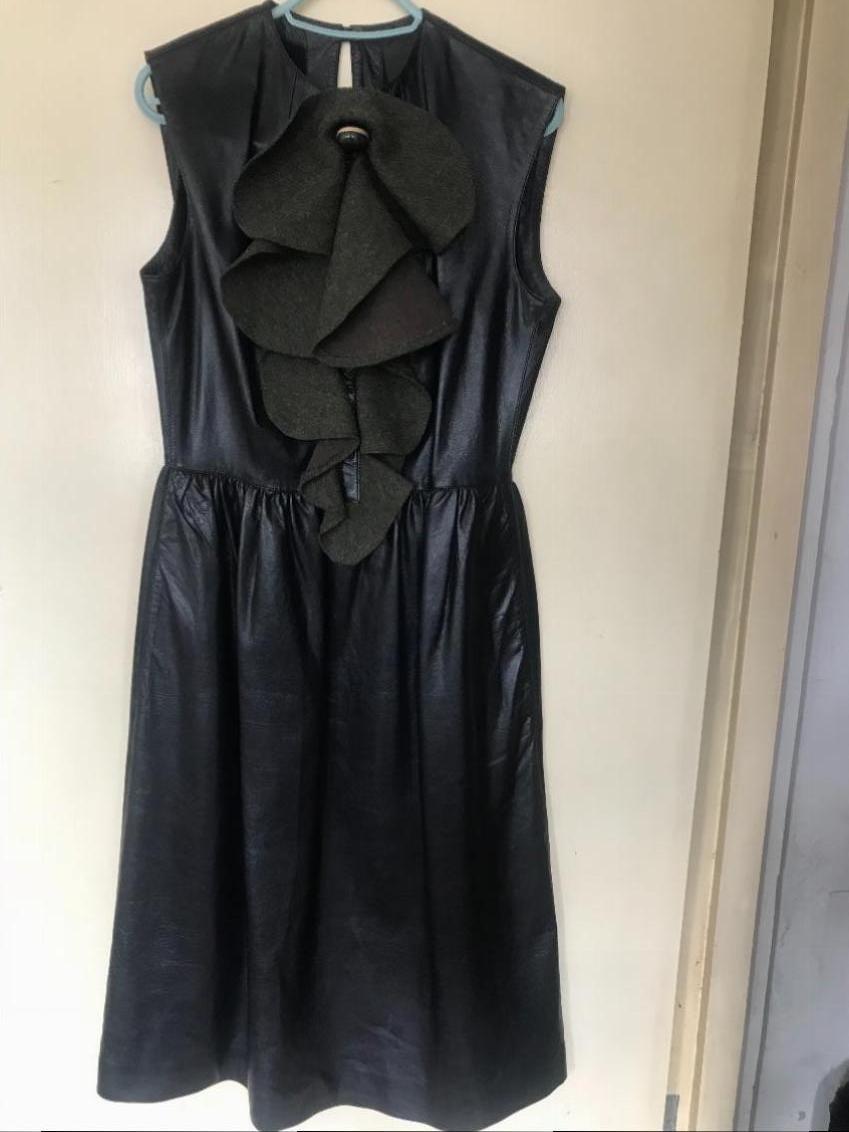 Fendi leather ruffle front dress