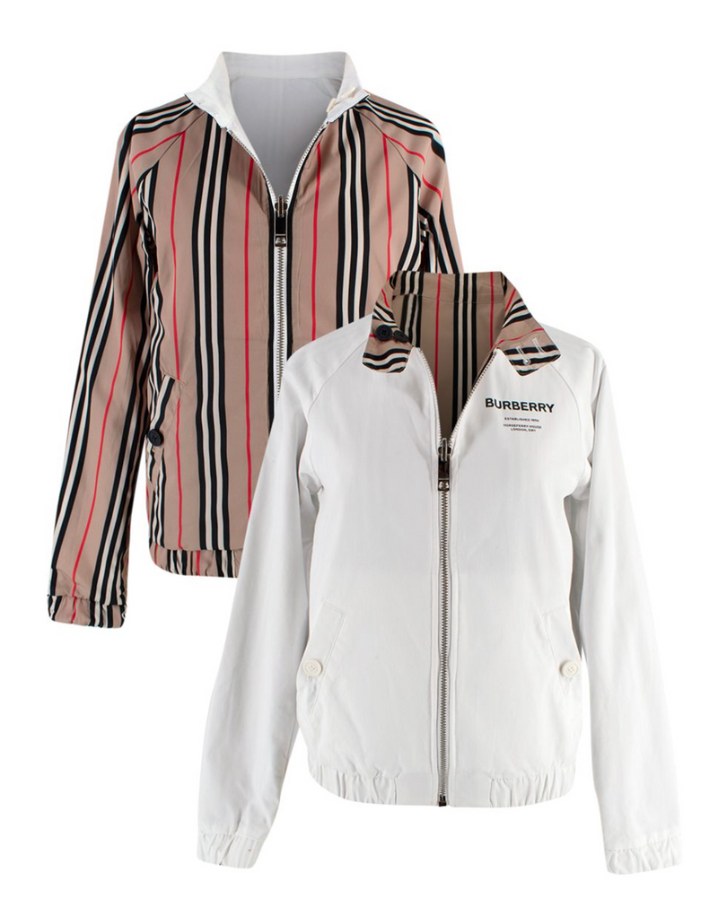white sports coat with Burberry print