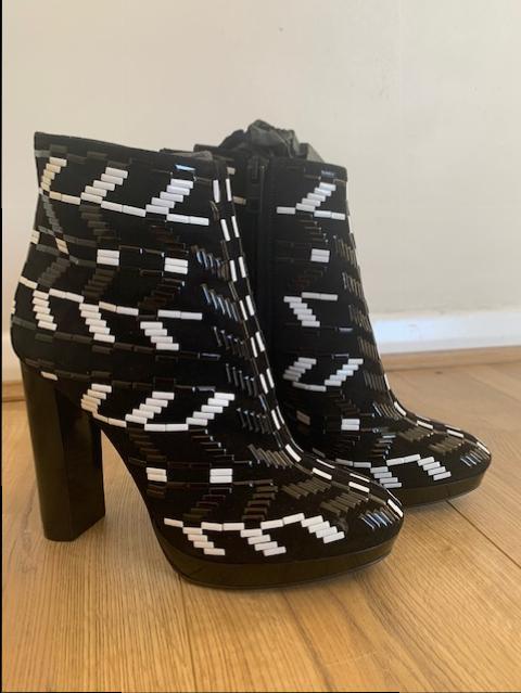 Burberry Prorsum Black & White Beaded Suede 115 Ankle Boots