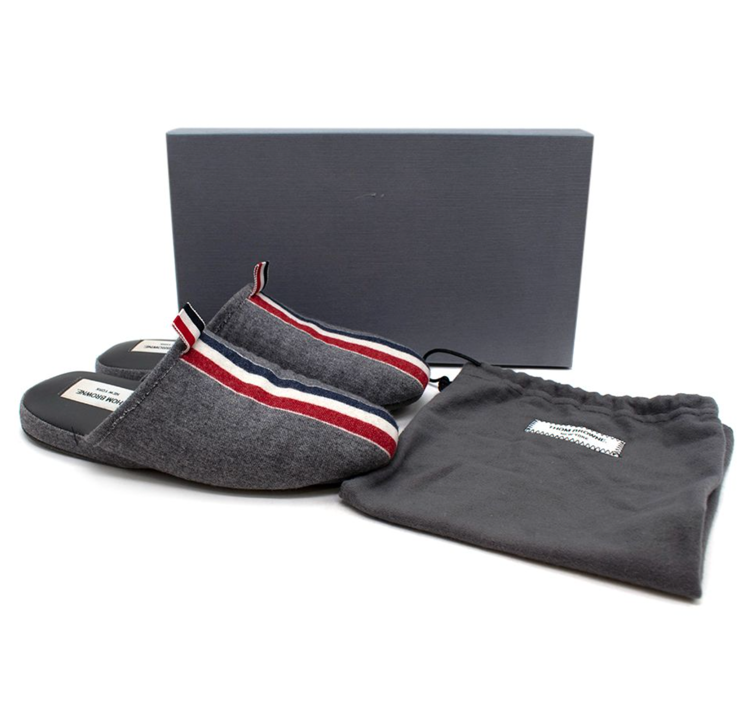 Grey 3 Bar Flannel Slippers