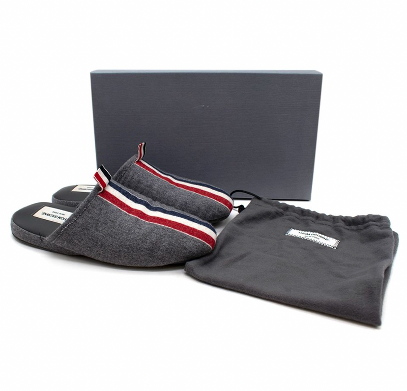 Grey 3 Bar Flannel Slippers