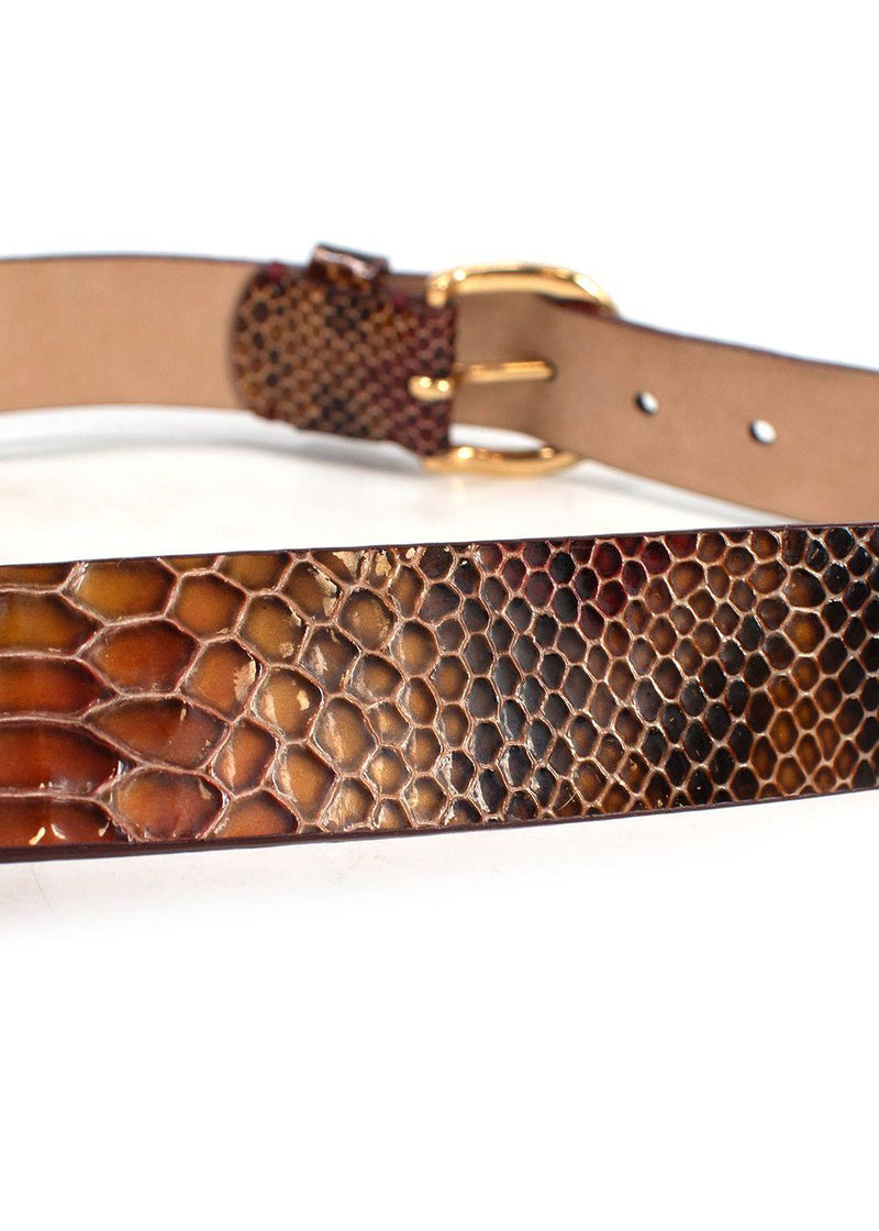 Ports Orange and Red Snakeskin Embossed Leather Belt