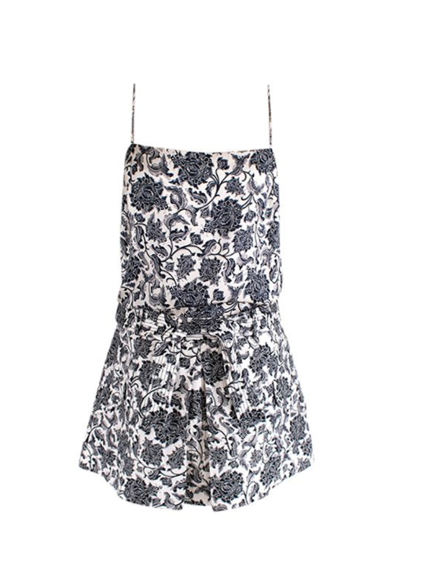 Zimmermann Black & ivory toile print silk-satin camisole & linen skirt