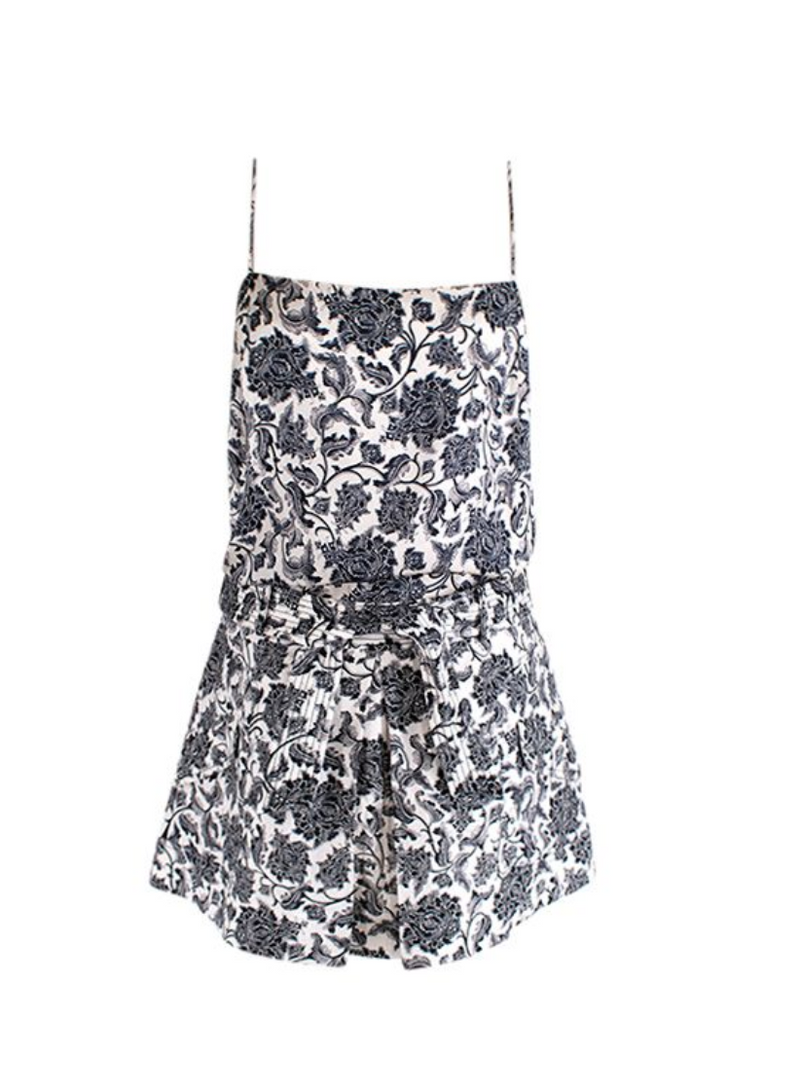 Zimmermann Black & ivory toile print silk-satin camisole & linen skirt