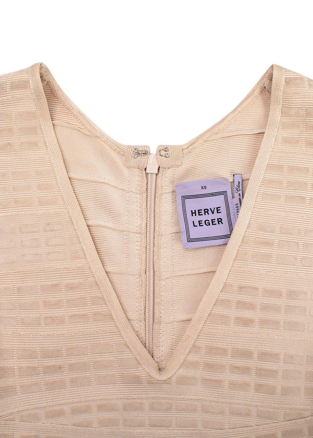 Herve Leger Beige Velvet Bandage Midi Dress