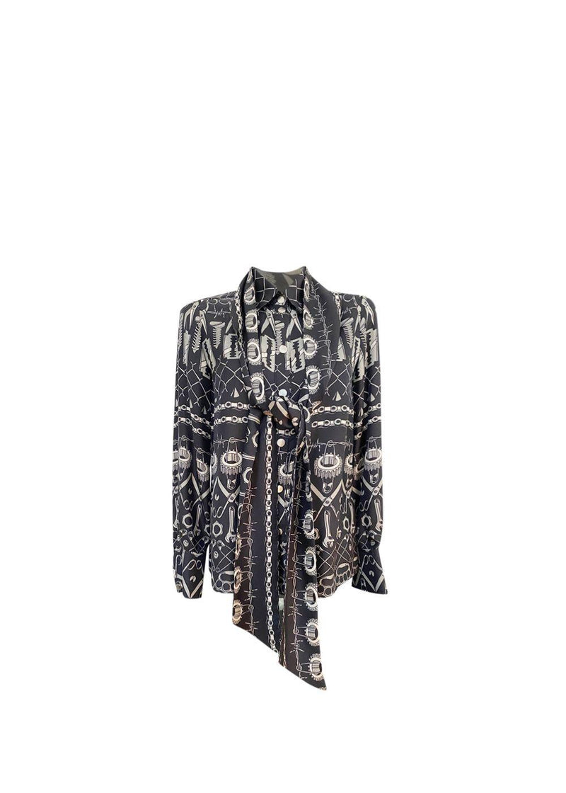 Sharps Print Silk Pussybow Blouse