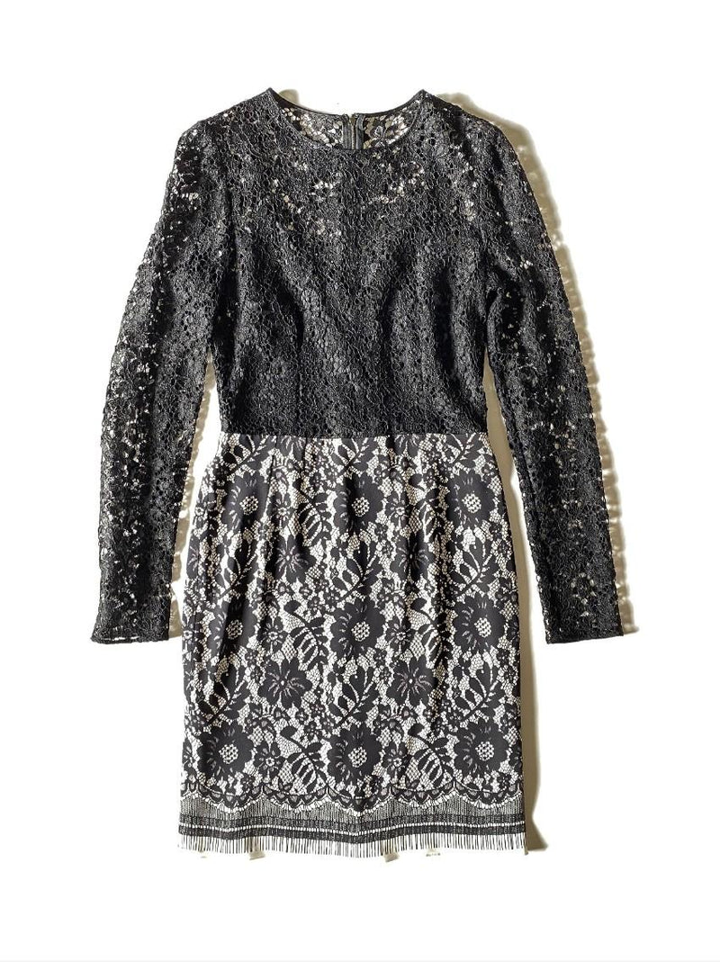 Dolce & Gabbana black & white lace longsleeve dress