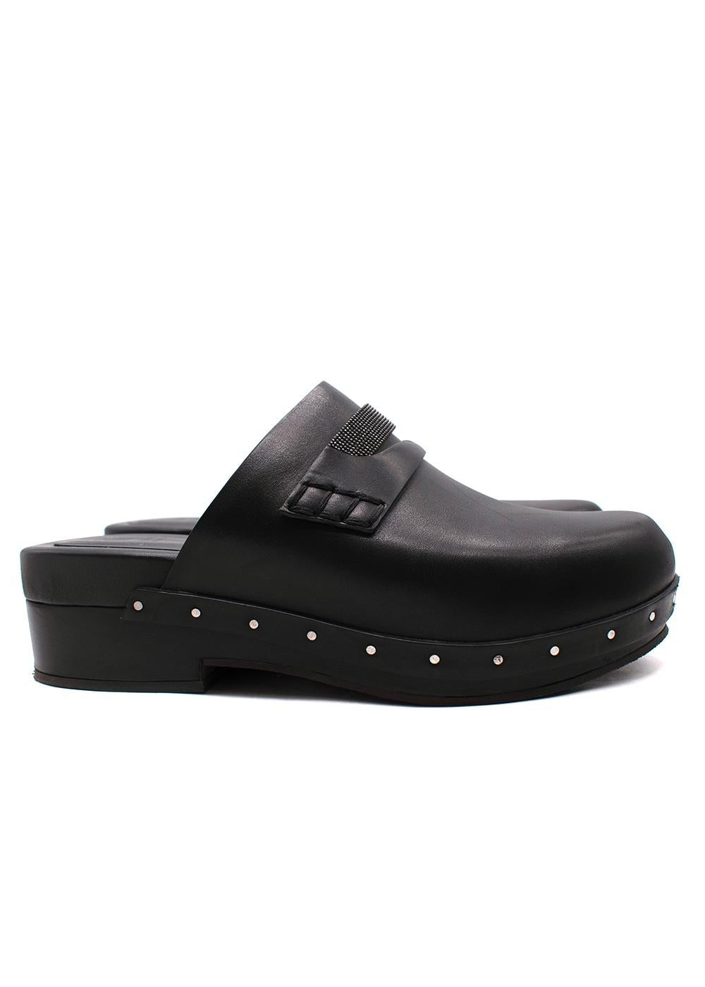 Brunello Cucinelli Black Bead-Embellished Leather Clogs