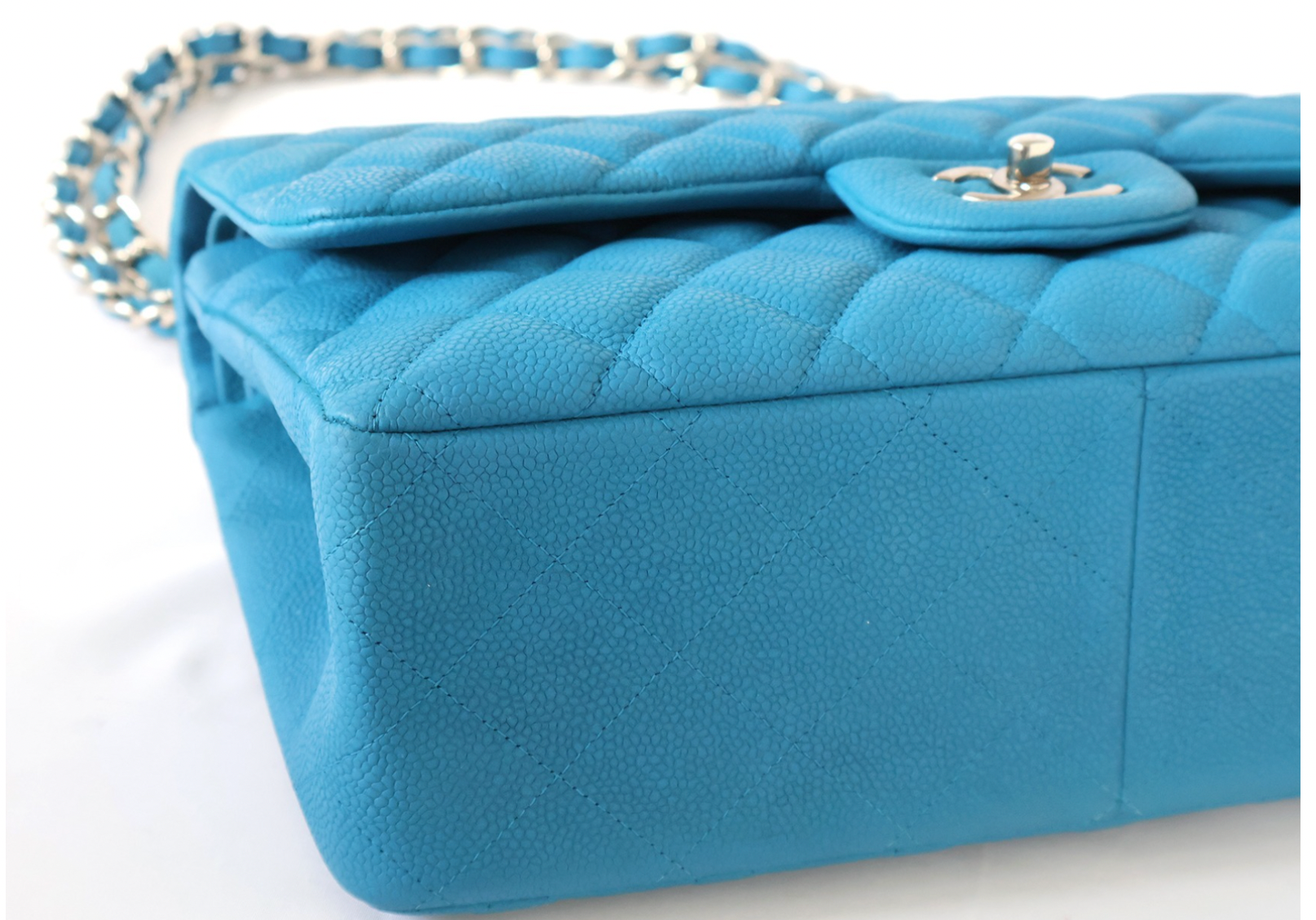 Chanel Bright Blue Double Flap Bag With Silver Hardware