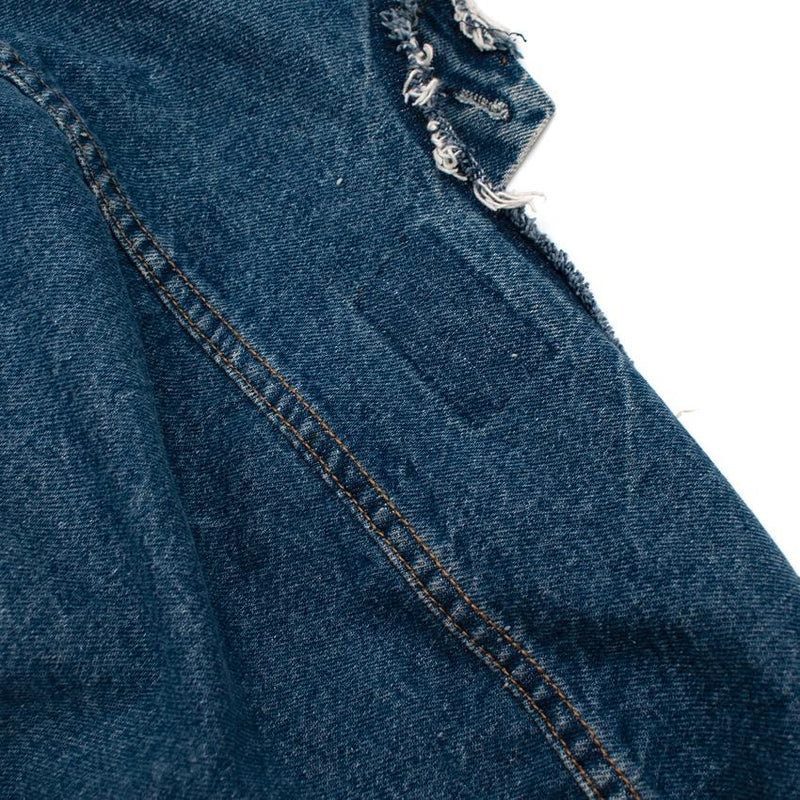 RE/DONE Levis Mid-Wash Distressed Collarless Denim Jacket