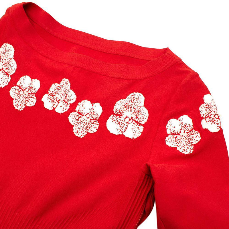 Floral Red Stretch Knit Skater Dress