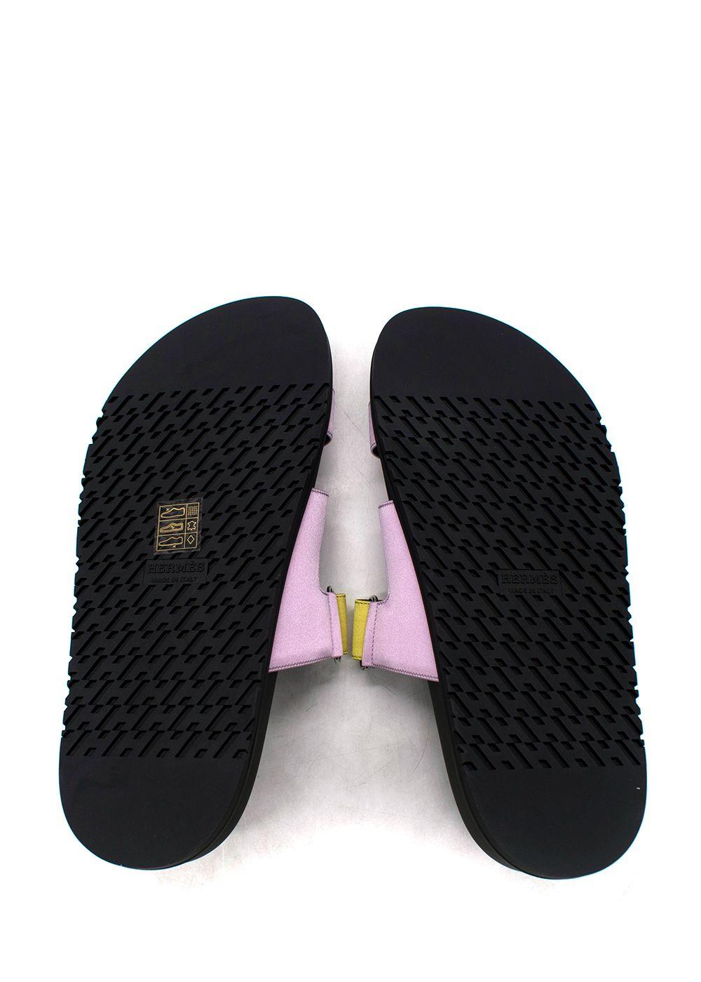 Hermes Chypre Sandals in Violet Petale and Vert Lime