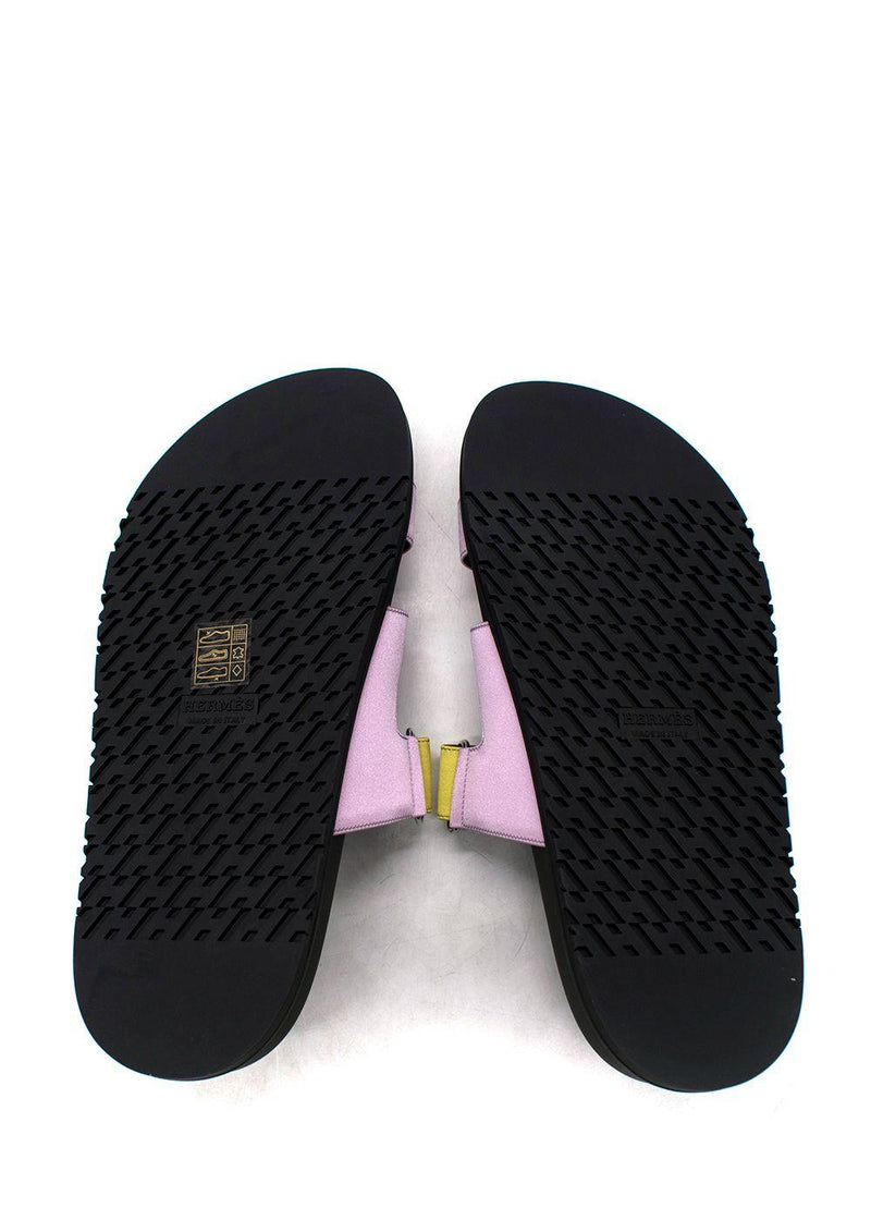 Hermes Chypre Sandals in Violet Petale and Vert Lime