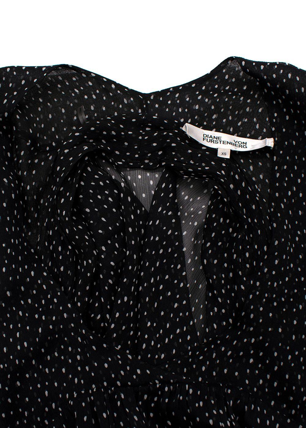 Diane Von Furstenberg Black Polkadot Chiffon Wrap Mini Dress