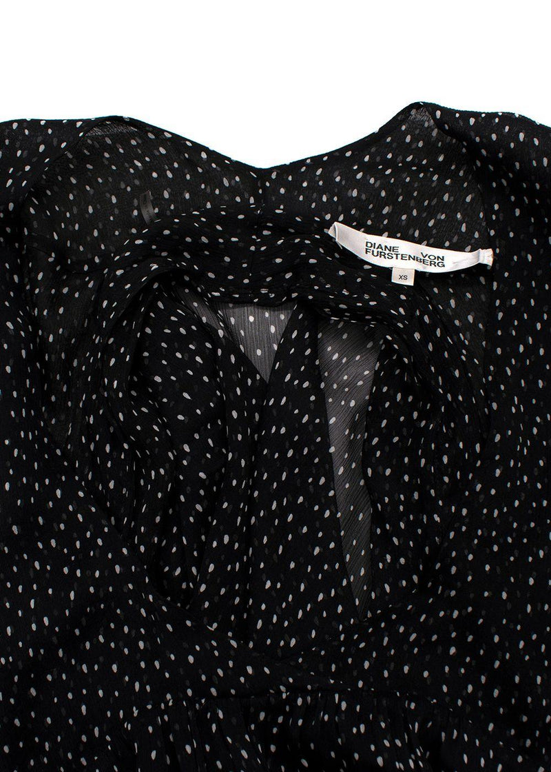 Diane Von Furstenberg Black Polkadot Chiffon Wrap Mini Dress