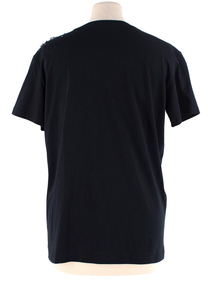 Prada Navy Cotton T-Shirt with Crystal Embellished Shoulder