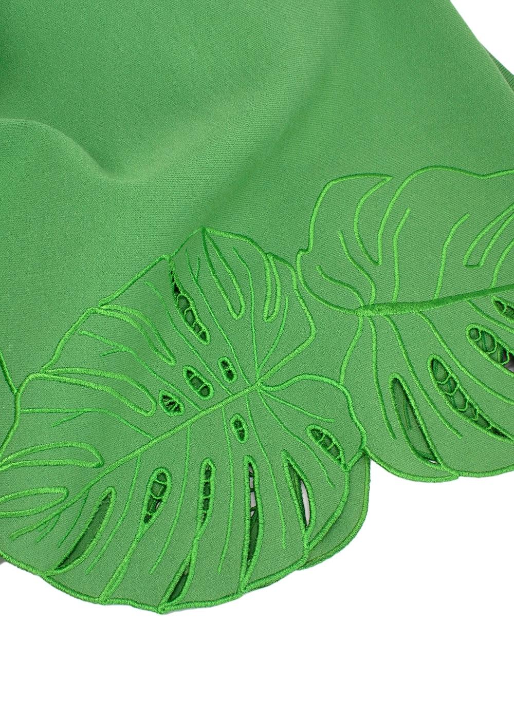 Oscar de La Renta Green Banana Leaf Cut-out Swing Dress