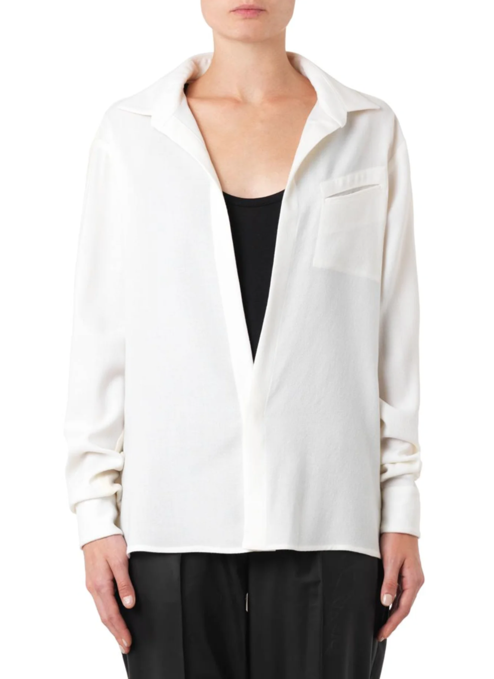Baja East Cream Wool-Crepe Point Collar Blouse