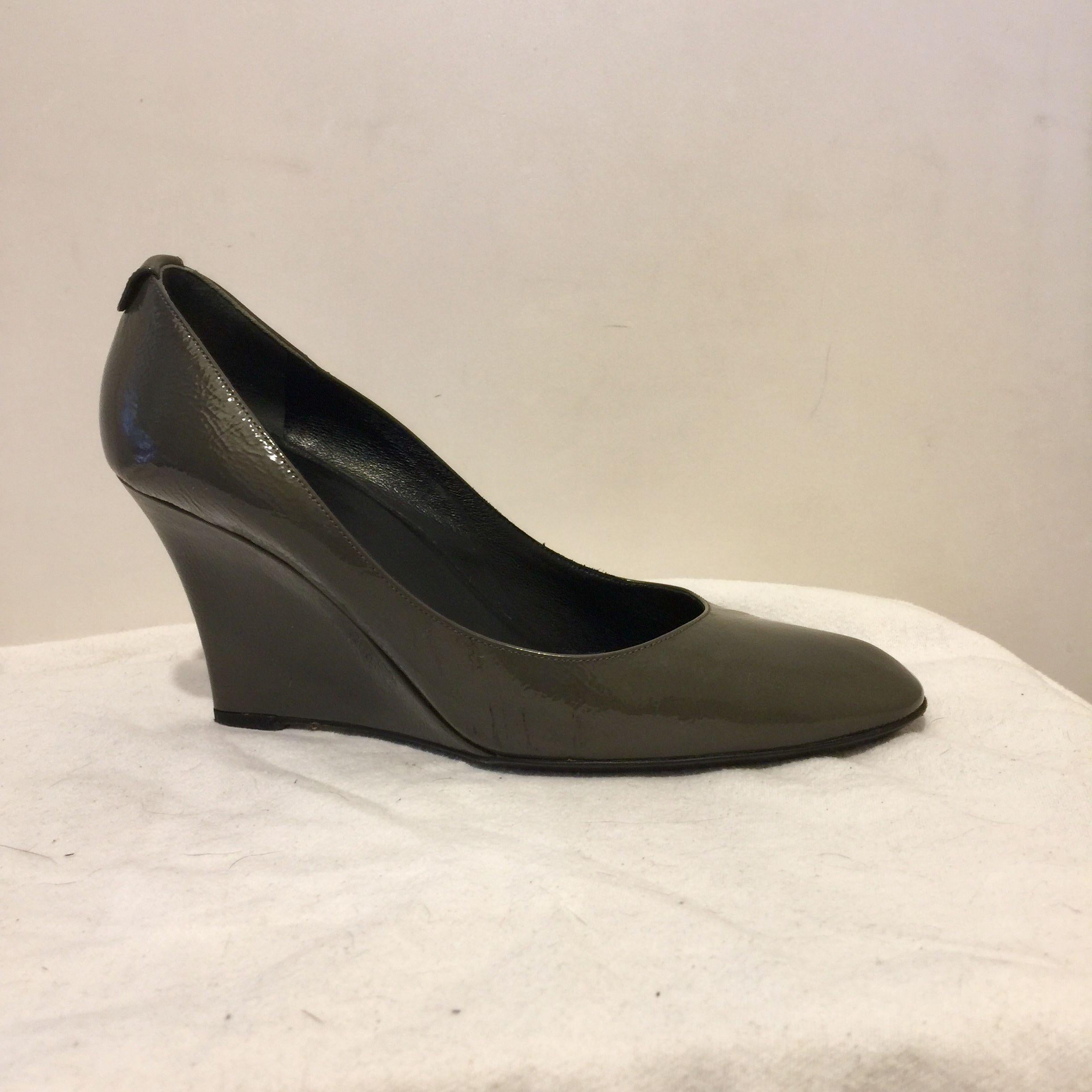 Vintage Grey Patent Wedge Heeled Pumps