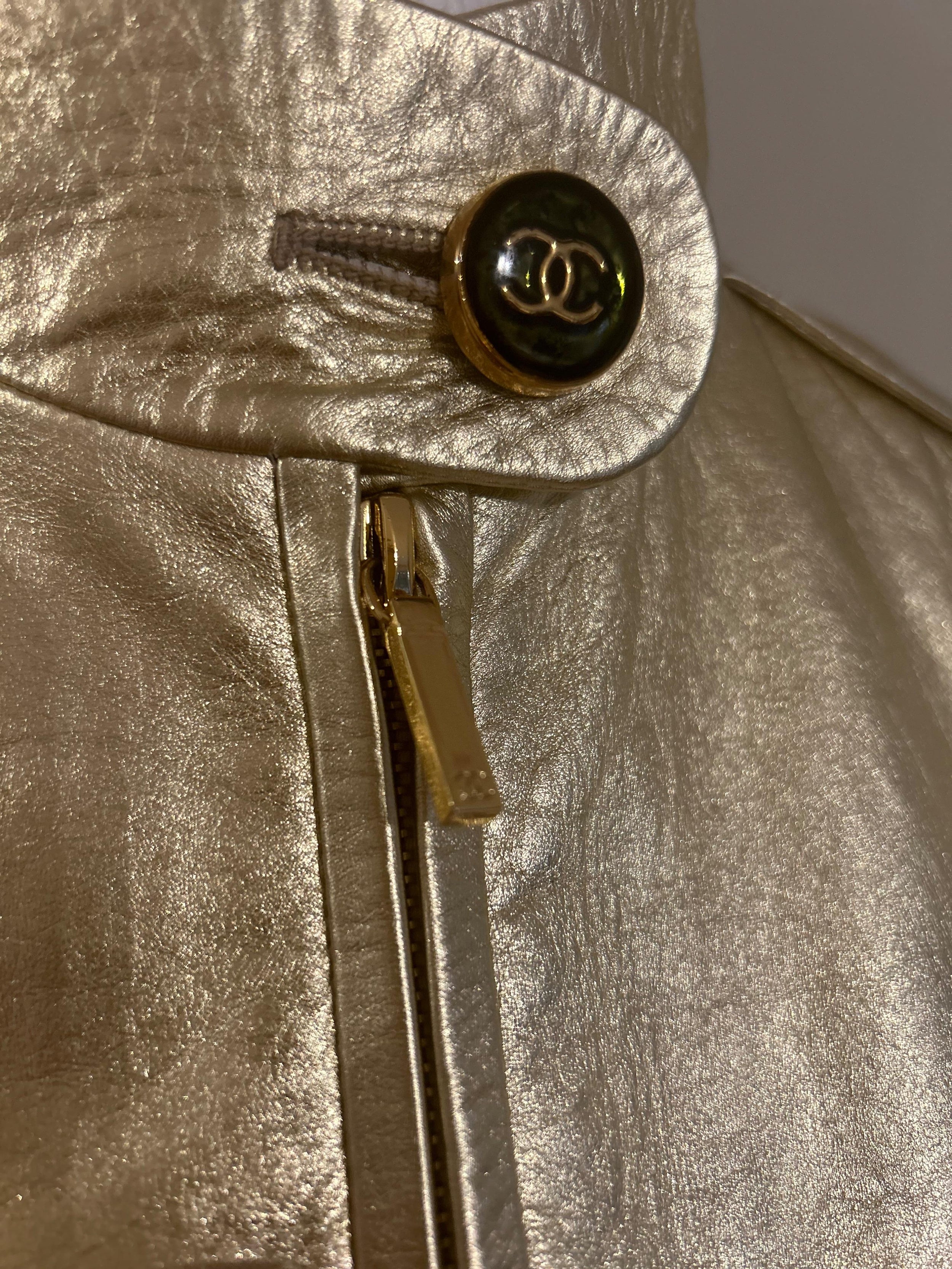 Runway Gold Leather Bomber Jacket