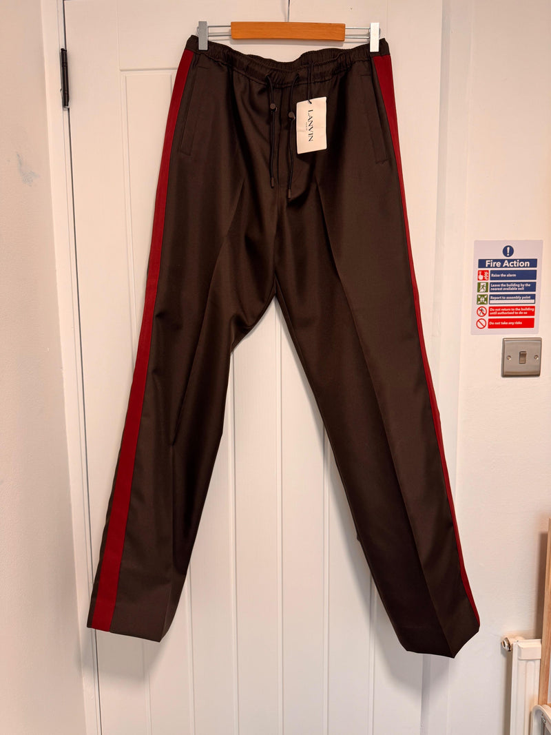 Brown Track Pants with Red Stripes