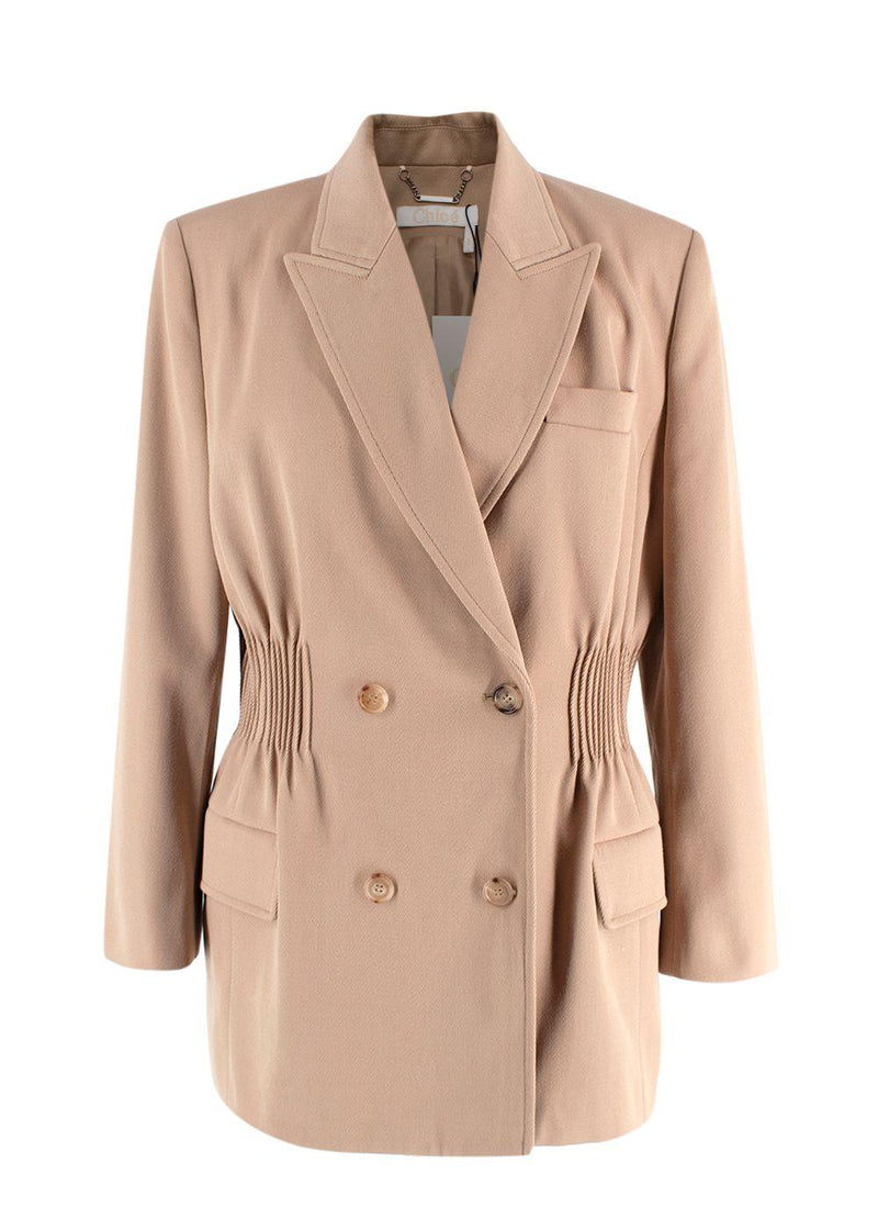Chloe Beige Double Breasted Cinched Waist Blazer