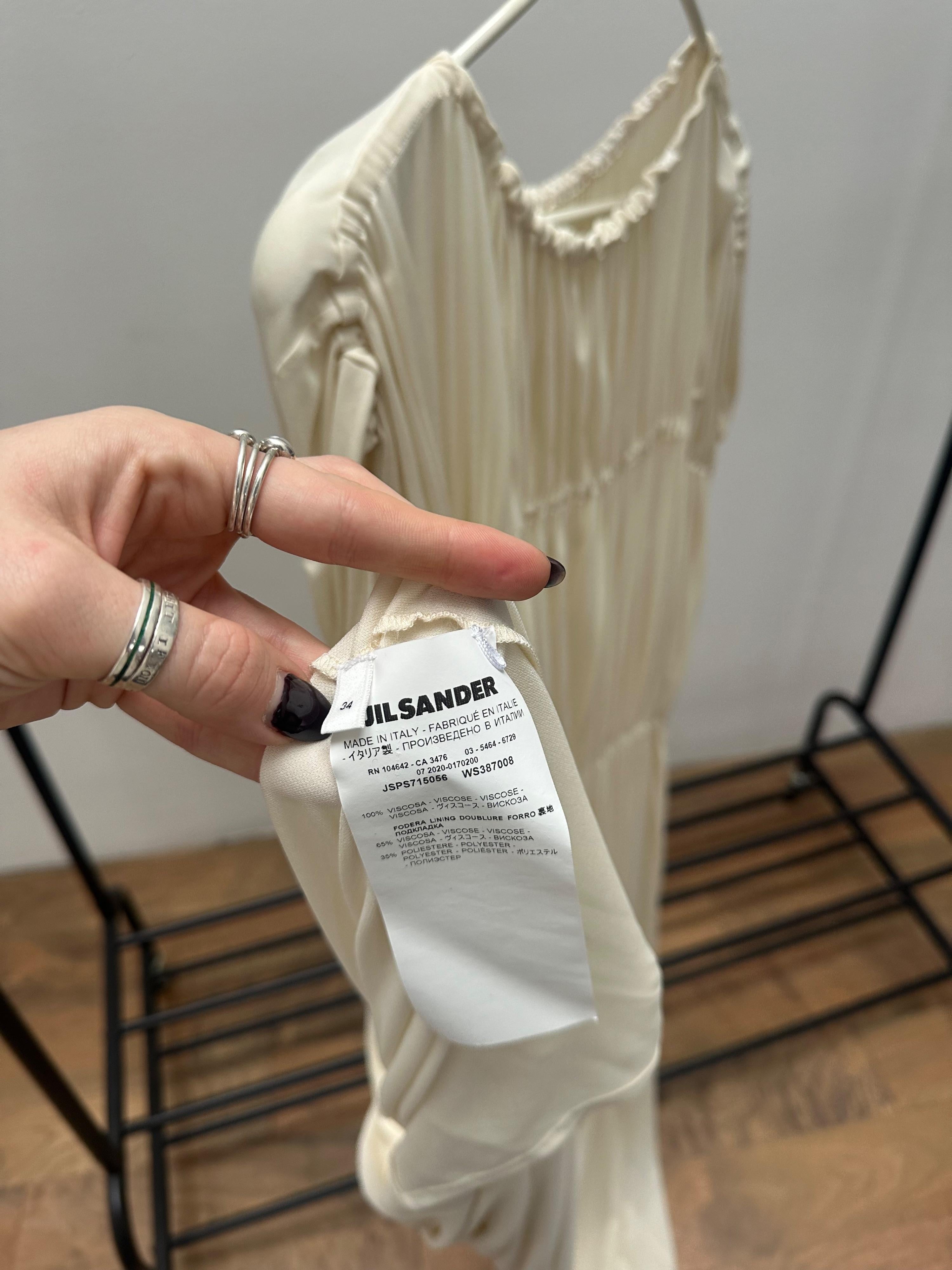 Jil Sander Cream Pleated Dress