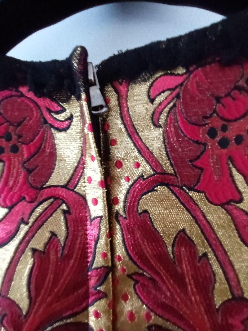 gold & red brocade shift dress