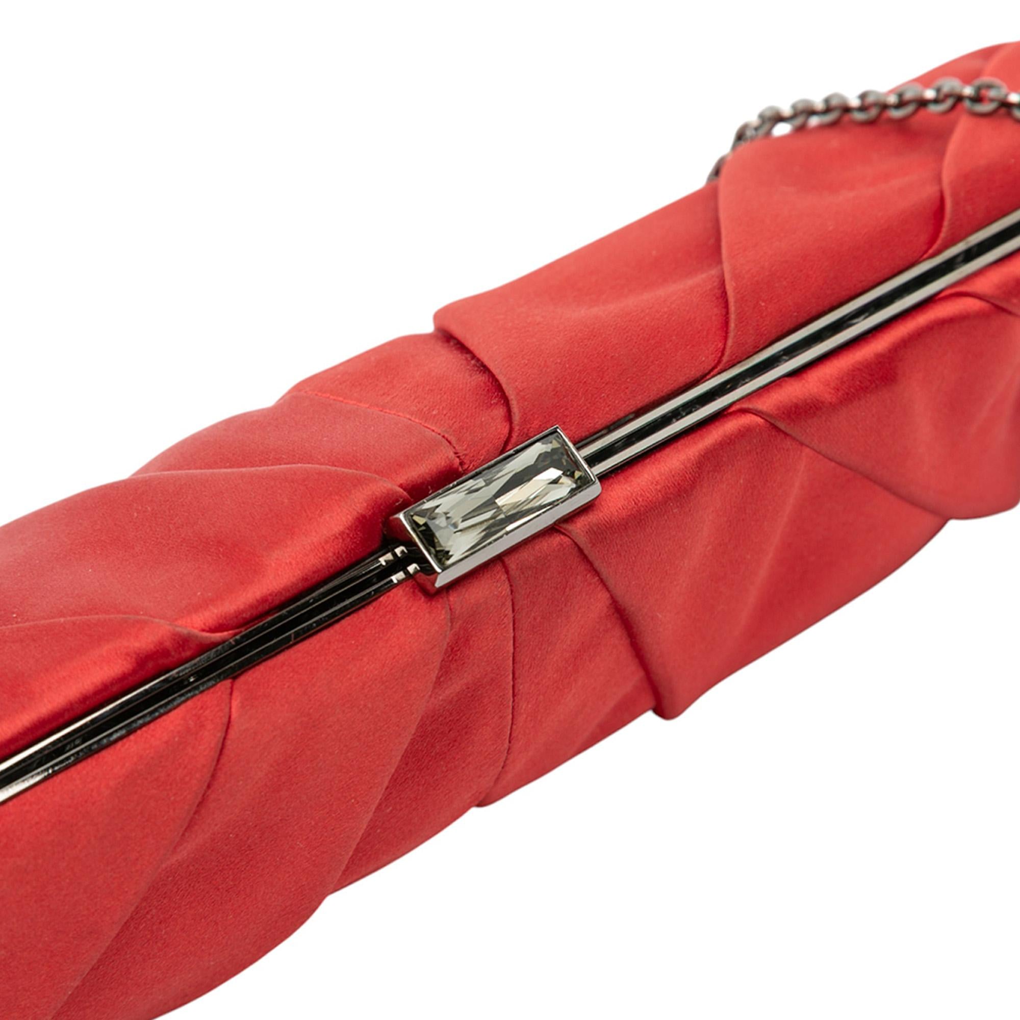 Valentino Red Satin Pleated Chain Evening Clutch